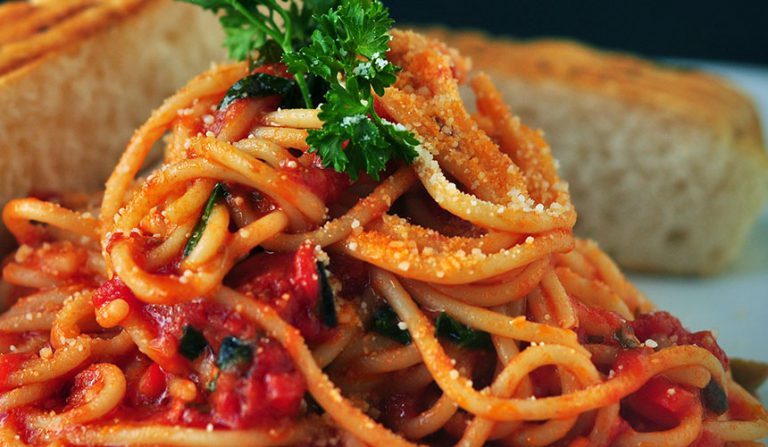 spaghetti and bruschetta